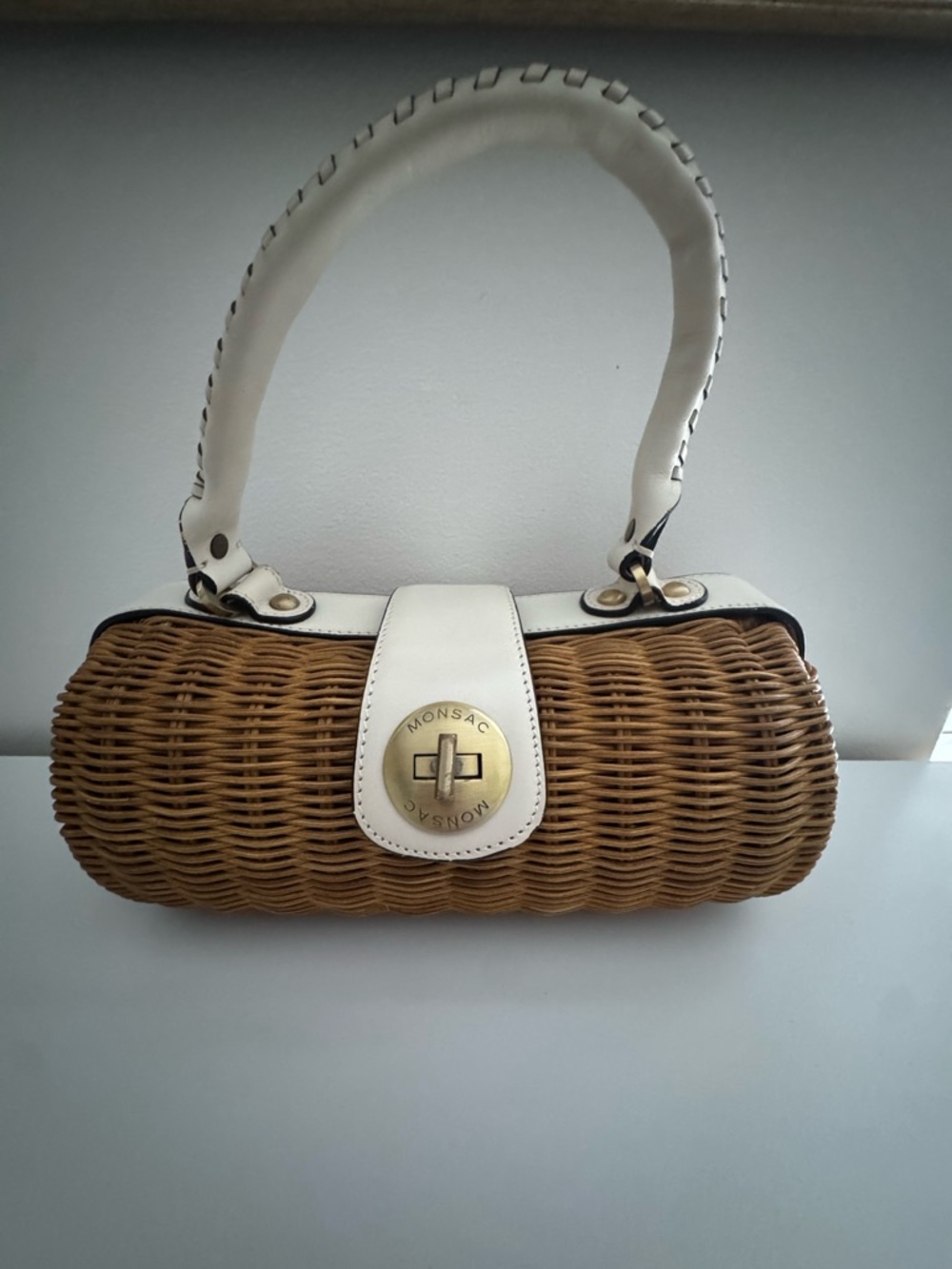 MonsacWhite & Natural Wicker Shoulder Bag